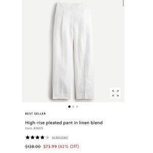 J.Crew High Rise Ivory Linen blend Pants